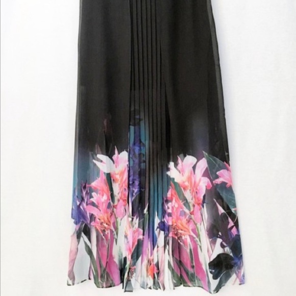 Women’s Black Floral Print Pleated Irresistible Iris Skirt Size 2 - Picture 5 of 7